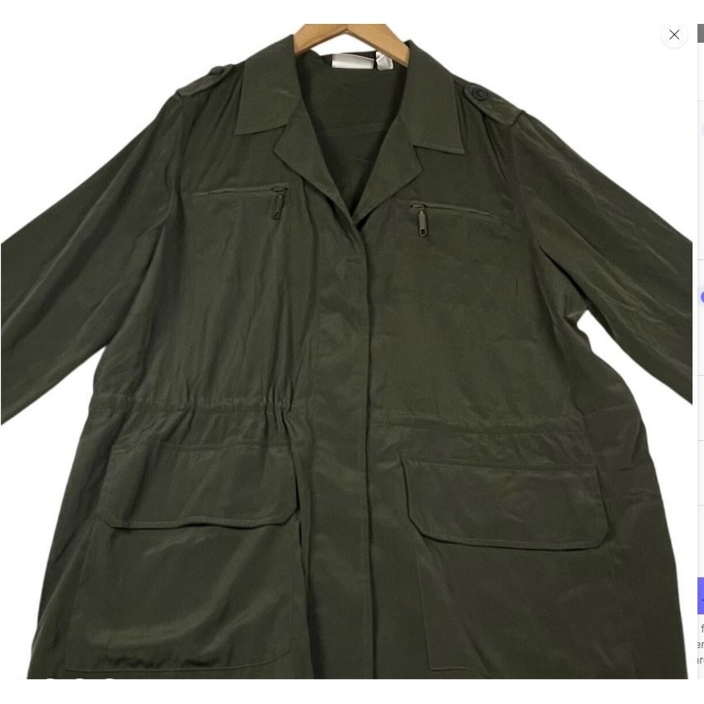 Chicos Olive Green Utility Field Jacket Drawstring Waist Size 3 Large XL
